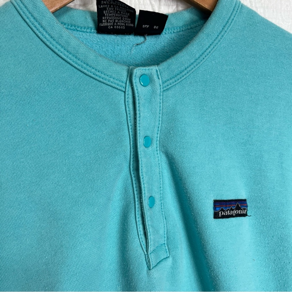 Vintage 86 Patagonia Womens 9 10 Sweatshirt Henley Snap Crew Pullover Blue Top - Picture 11 of 16